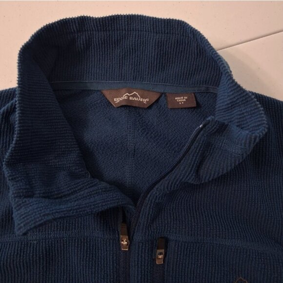 Eddie Bauer Pullover Sweatshirt Mens Sz TL Blue Green 1/4 Zip Pockets Fleece - Picture 3 of 9